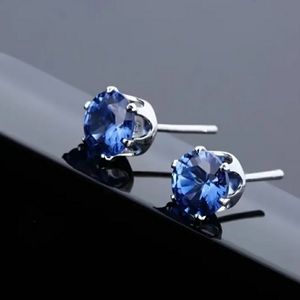NEW Blue Sapphire Diamond Zirco Stud Earrings